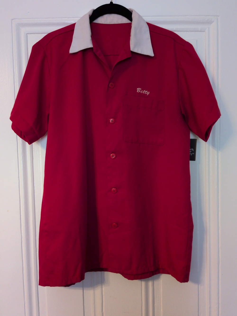 Women's Personalized Red Short-Sleeve Bowling Shirt with Contrast Collar